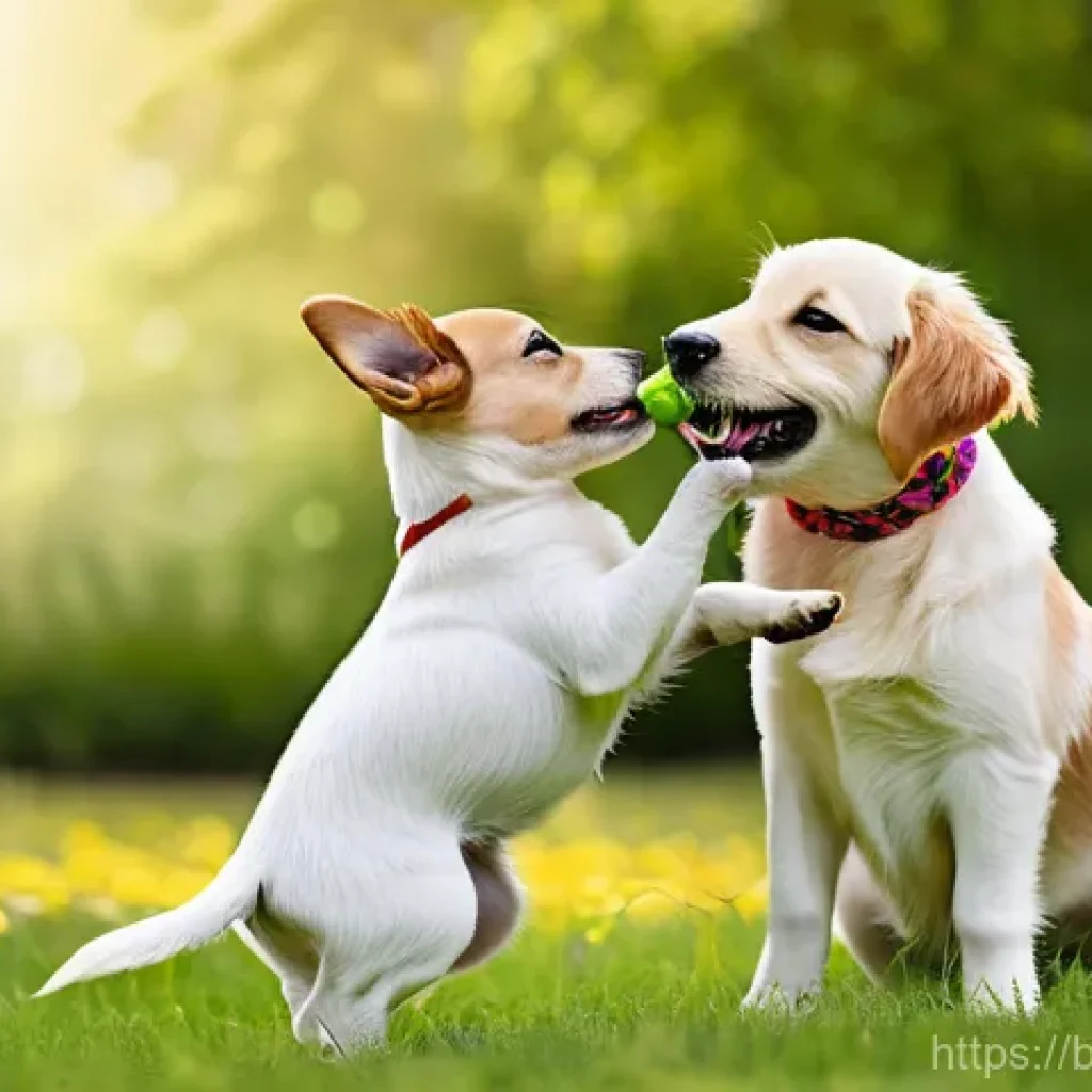 잭 러셀 훈련법 - **Prompt 1: Playful Puppy Socialization in a Park**
    "A vibrant, high-definition image of a two-m...