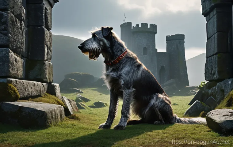 아이리쉬 울프하운드 크기 - **Prompt:** A heartwarming scene featuring a large, gentle Irish Wolfhound lying comfortably on a so...
