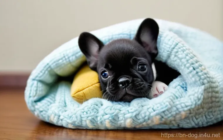 프렌치 불독의 수면 습관 - **Prompt: Adorable 'Dead Bug' Pose Dreamer**
    An adorable brindle French Bulldog, with a slightly...