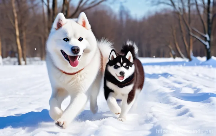 사모예드와 시베리안 허스키 차이 - **Prompt 2: The Husky's Striking Gaze**
    "A stunning, photorealistic portrait of a Siberian Husky...