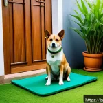 Home 20 강아지 배변 훈련 - A cozy and clean outdoor corner of a Bengali household garden designed as a dog toilet training spot...