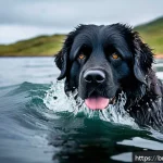 Home 18 뉴펀들랜드 수영 능력 - A majestic Newfoundland dog swimming powerfully in cold, clear water, showcasing its large webbed pa...